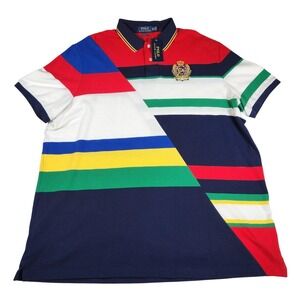 RARE Vintage 90s Polo‎ Ralph Lauren Big & Tall XXL Color Block Crest Rugby Shirt